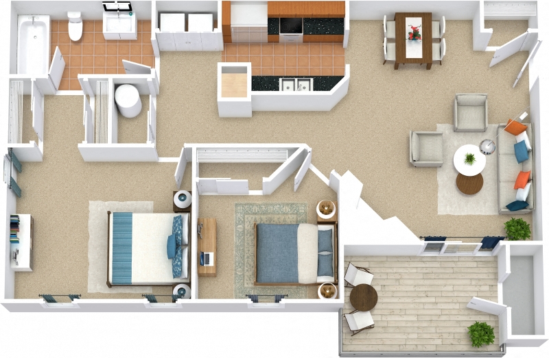Floor plan for 2 beds, 1 bath, 1012 sqft